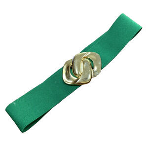 Vintage Bright Green Stretch Belt with Massive Gold Metal Chain Link Buckle 80s